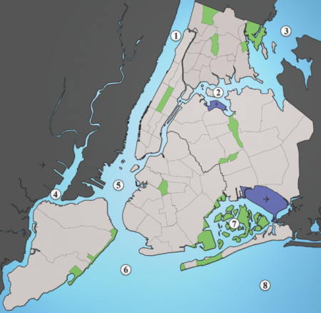 Major waterways in NYC. Julius Schorzman, Wikimedia Commons.