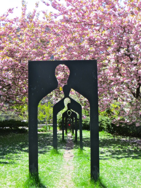 Art meets cherry trees on the grounds of St John's.